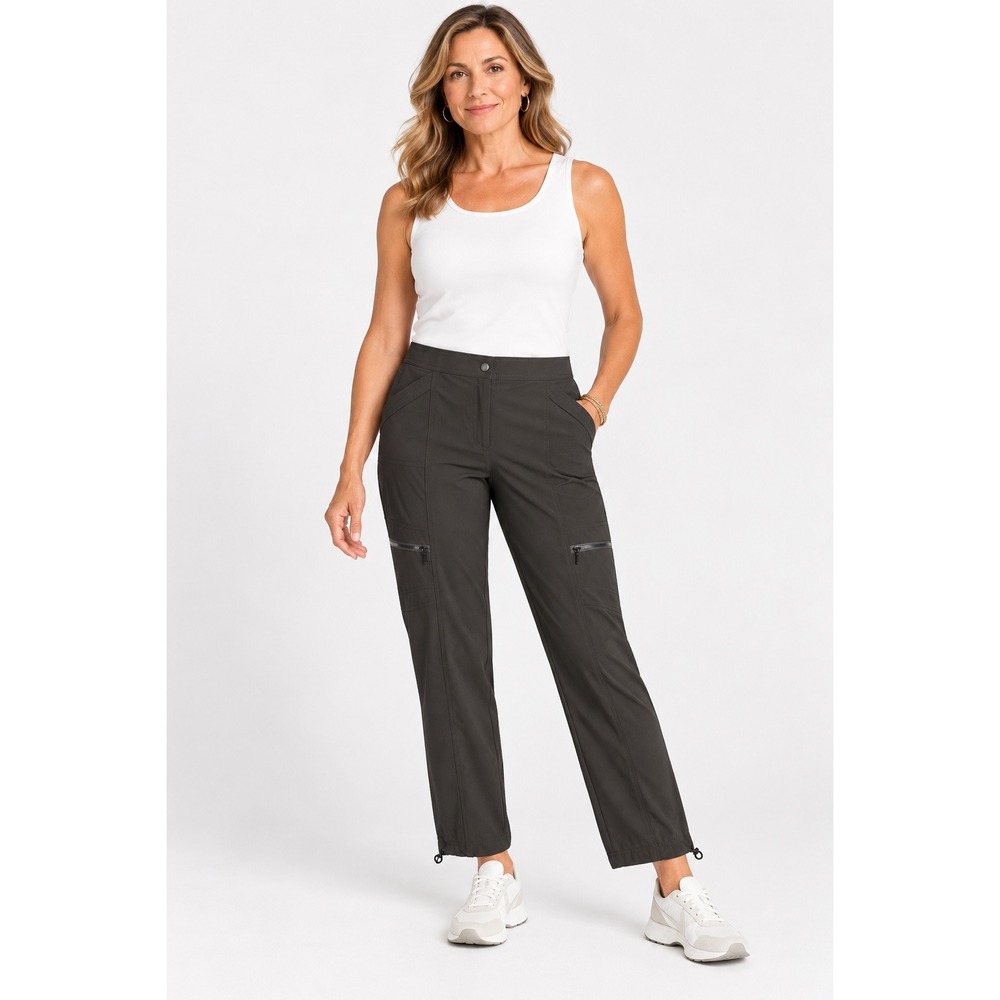 Chicos Zenergy Womens Cargo Pants Size 1 M Short Black Utility Athleisure Hiking